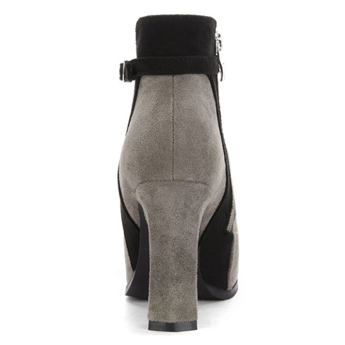 ショートブーツ レディース ショートブーツ レディース スエードブーティ 裏起毛 ポインテッドトゥ 太ヒール 靴 1SHUYU-001