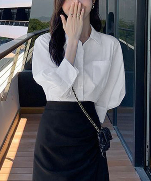 シャツブラウス レディース 七分袖シャツ Vネックブラウス 春夏 スタンダードシャツ白 オフィスカジュアル 大人女性 お洒落 フォーマルシャツ 韓国ワイシャツ通勤 1SUYUZI-006