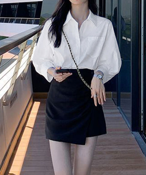 シャツブラウス レディース 七分袖シャツ Vネックブラウス 春夏 スタンダードシャツ白 オフィスカジュアル 大人女性 お洒落 フォーマルシャツ 韓国ワイシャツ通勤 1SUYUZI-006