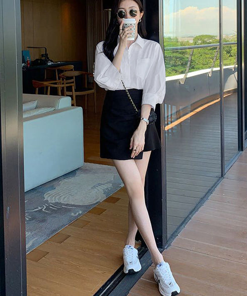 シャツブラウス レディース 七分袖シャツ Vネックブラウス 春夏 スタンダードシャツ白 オフィスカジュアル 大人女性 お洒落 フォーマルシャツ 韓国ワイシャツ通勤 1SUYUZI-006