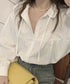 フリル衿ブラウス 長袖タックシャツ韓国風 大人可愛い ボリューム袖シャツ レディースおしゃれ キレイめトップス リボンブラウス ゆったり 体型カバー春秋服 着やせ 1SUYUZI-007