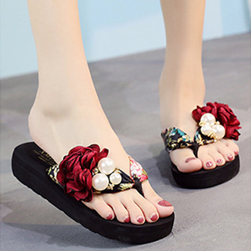 ビーチサンダル 造花飾り トングサンダル ローヒール 滑り止めサンダル 疲れない リゾートスリッパ 温泉 軽量 厚底サンダル ボヘミアン風 コンフォートサンダル海 1WLONG-002