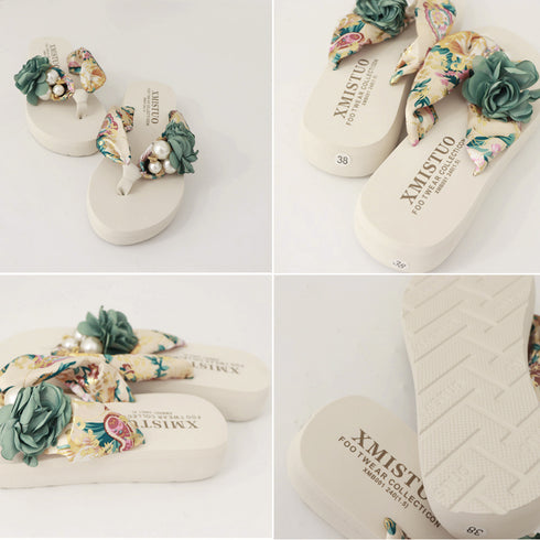 ビーチサンダル 造花飾り トングサンダル ローヒール 滑り止めサンダル 疲れない リゾートスリッパ 温泉 軽量 厚底サンダル ボヘミアン風 コンフォートサンダル海 1WLONG-002