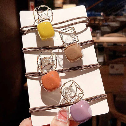 おしゃれ ヘアゴム 5本セット韓国風ゴム お洒落大人可愛い カラービーズ髪ゴム お出かけ髪留め 髪飾り ヘアアレンジ まとめ髪普段使い ヘアアクセサリーリングゴム 1WUTOU-001