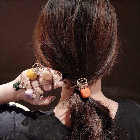 おしゃれ ヘアゴム 5本セット韓国風ゴム お洒落大人可愛い カラービーズ髪ゴム お出かけ髪留め 髪飾り ヘアアレンジ まとめ髪普段使い ヘアアクセサリーリングゴム 1WUTOU-001