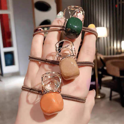 おしゃれ ヘアゴム 5本セット韓国風ゴム お洒落大人可愛い カラービーズ髪ゴム お出かけ髪留め 髪飾り ヘアアレンジ まとめ髪普段使い ヘアアクセサリーリングゴム 1WUTOU-001