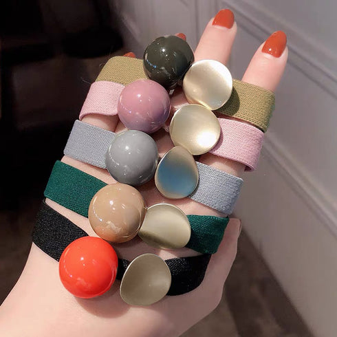 ヘアゴム 5本セットヘアアクセサリー人気 カラーボール メタルプレート 平ゴムセット 髪飾り カジュアル まとめ髪 カラーゴム結ぶ 髪留めヘアポニー ブレスレット 1WUTOU-002