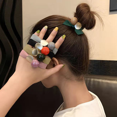ヘアゴム 5本セットヘアアクセサリー人気 カラーボール メタルプレート 平ゴムセット 髪飾り カジュアル まとめ髪 カラーゴム結ぶ 髪留めヘアポニー ブレスレット 1WUTOU-002