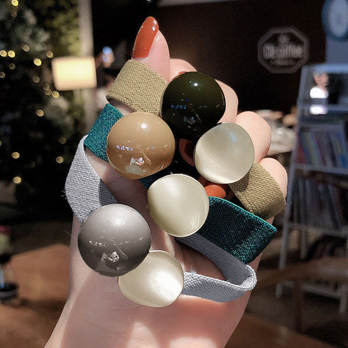 ヘアゴム 5本セットヘアアクセサリー人気 カラーボール メタルプレート 平ゴムセット 髪飾り カジュアル まとめ髪 カラーゴム結ぶ 髪留めヘアポニー ブレスレット 1WUTOU-002