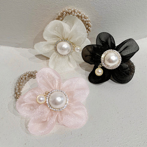 シュシュ レディースお花ヘアアクセサリー フェイクパール ラインストーン ヘアゴム お花フラワーモチーフ 髪飾り 大人可愛い まとめ髪 フェミニン ヘアアレンジ 1WUTOU-004