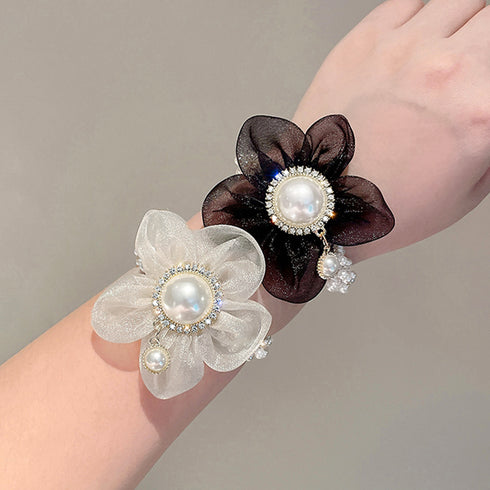シュシュ レディースお花ヘアアクセサリー フェイクパール ラインストーン ヘアゴム お花フラワーモチーフ 髪飾り 大人可愛い まとめ髪 フェミニン ヘアアレンジ 1WUTOU-004