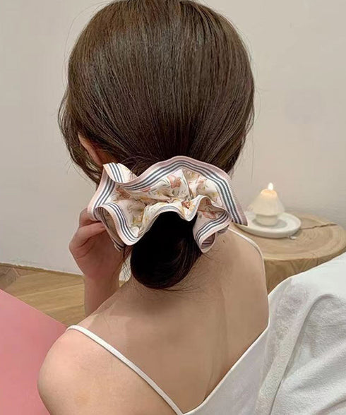花柄シュシュ4点セットボリュームヘアゴム 韓国風 大きめヘアシュシュ 大人可愛いヘアアレンジ ハーフアップゴム まとめ髪 ボニーテール髪飾り フェミニンヘアグッズ 1WUTOU-007