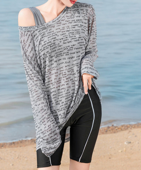 フィットネス水着セット 体型カバー着やせ 水着レディース スイムウェア ショートパンツ スポーツブラ 日焼け対策 ロゴラッシュガード 水着3点セット タンキニ水着 1WUZX-003