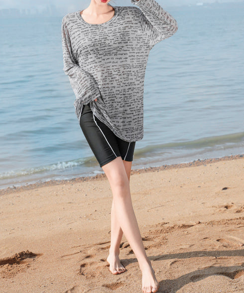 フィットネス水着セット 体型カバー着やせ 水着レディース スイムウェア ショートパンツ スポーツブラ 日焼け対策 ロゴラッシュガード 水着3点セット タンキニ水着 1WUZX-003