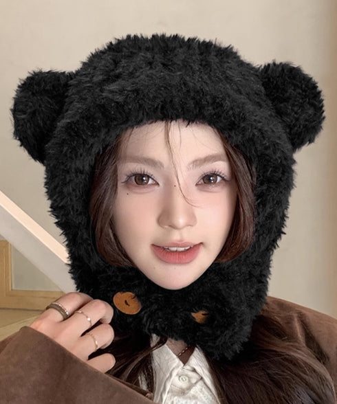 くま耳帽子韓国風ニットキャップファー帽子 ボア帽子もこもこ 暖かいニット帽熊耳 モフモフアニマル帽子大人可愛い 小顔帽子レディース秋冬 おしゃれ 防寒対策帽子人気 1XBSHANG-001