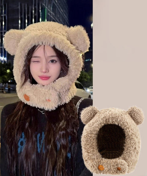 くま耳帽子韓国風ニットキャップファー帽子 ボア帽子もこもこ 暖かいニット帽熊耳 モフモフアニマル帽子大人可愛い 小顔帽子レディース秋冬 おしゃれ 防寒対策帽子人気 1XBSHANG-001