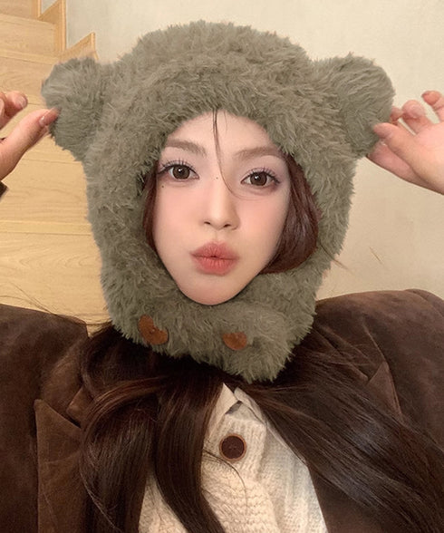 くま耳帽子韓国風ニットキャップファー帽子 ボア帽子もこもこ 暖かいニット帽熊耳 モフモフアニマル帽子大人可愛い 小顔帽子レディース秋冬 おしゃれ 防寒対策帽子人気 1XBSHANG-001