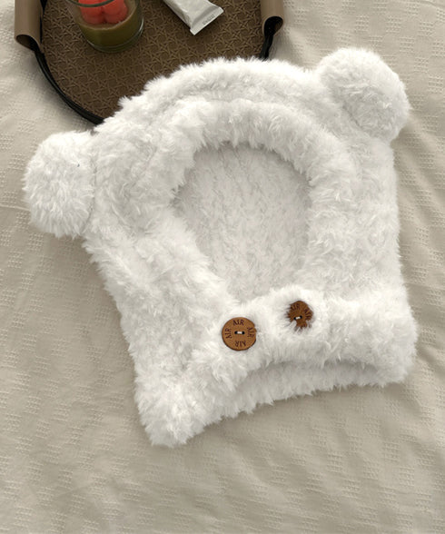 くま耳帽子韓国風ニットキャップファー帽子 ボア帽子もこもこ 暖かいニット帽熊耳 モフモフアニマル帽子大人可愛い 小顔帽子レディース秋冬 おしゃれ 防寒対策帽子人気 1XBSHANG-001