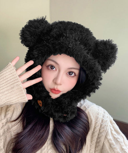 くま耳帽子韓国風ニットキャップファー帽子 ボア帽子もこもこ 暖かいニット帽熊耳 モフモフアニマル帽子大人可愛い 小顔帽子レディース秋冬 おしゃれ 防寒対策帽子人気 1XBSHANG-001