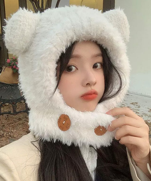 くま耳帽子韓国風ニットキャップファー帽子 ボア帽子もこもこ 暖かいニット帽熊耳 モフモフアニマル帽子大人可愛い 小顔帽子レディース秋冬 おしゃれ 防寒対策帽子人気 1XBSHANG-001