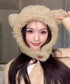 くま耳帽子韓国風ニットキャップファー帽子 ボア帽子もこもこ 暖かいニット帽熊耳 モフモフアニマル帽子大人可愛い 小顔帽子レディース秋冬 おしゃれ 防寒対策帽子人気 1XBSHANG-001