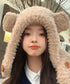 くま耳帽子韓国風ニットキャップファー帽子 ボア帽子もこもこ 暖かいニット帽熊耳 モフモフアニマル帽子大人可愛い 小顔帽子レディース秋冬 おしゃれ 防寒対策帽子人気 1XBSHANG-001