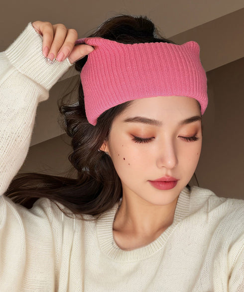 猫耳リブニットヘアバンド 幅広い 髪留め レディース 洗顔髪飾り 無地 スポーツヘアバンド ヨガ ダンス 可愛いニットターバン お風呂上り カジュアルヘアアレンジ 1XIAOMJ-001