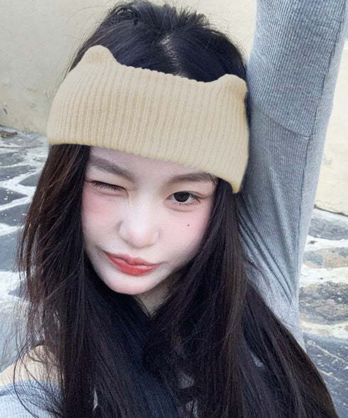 猫耳リブニットヘアバンド 幅広い 髪留め レディース 洗顔髪飾り 無地 スポーツヘアバンド ヨガ ダンス 可愛いニットターバン お風呂上り カジュアルヘアアレンジ 1XIAOMJ-001