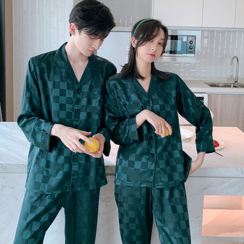 ペアパジャマ ルームウェア セット韓国風 長袖 部屋着 ペアルック カップル 夫婦 お揃い パジャマ シルクタッチ ゆったり 上下セットアップ 寝巻きレディース 1XINZ-001
