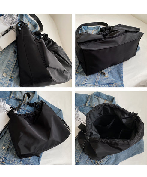 ドローストリングショルダーバッグ 大容量 マルチポケットナイロンバッグ カジュアル巾着バッグ 大きめ肩掛けバッグ 通勤通学 旅行手提げバッグ 多収納かばん男女兼用 1XIUF-078