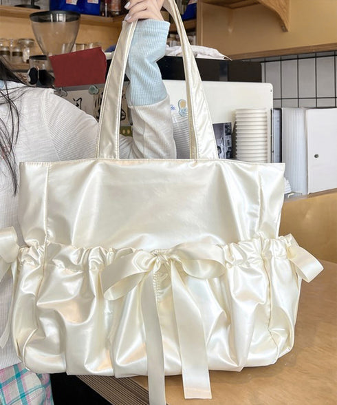 痛バッグ 大人可愛い リボントートバッグ おしゃれサテン風ギャザーバッグ A4軽量 推し活グッズ肩掛けカバン レディース透明バッグ スクエアバッグ大容量きれいめ鞄 1XIUF-079