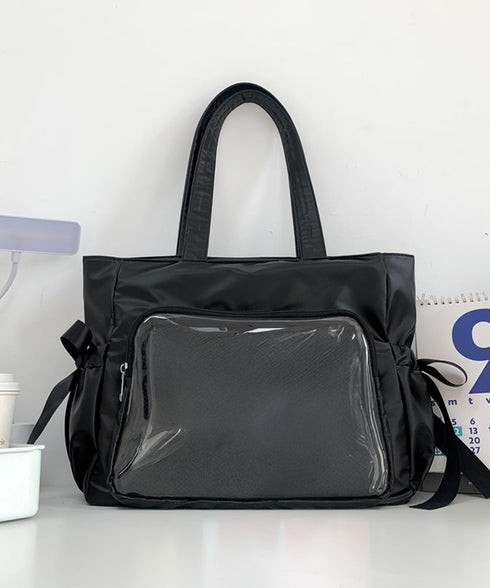 痛バッグ 大人可愛い リボントートバッグ おしゃれサテン風ギャザーバッグ A4軽量 推し活グッズ肩掛けカバン レディース透明バッグ スクエアバッグ大容量きれいめ鞄 1XIUF-079