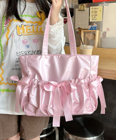 痛バッグ 大人可愛い リボントートバッグ おしゃれサテン風ギャザーバッグ A4軽量 推し活グッズ肩掛けカバン レディース透明バッグ スクエアバッグ大容量きれいめ鞄 1XIUF-079