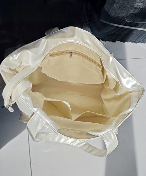 痛バッグ 大人可愛い リボントートバッグ おしゃれサテン風ギャザーバッグ A4軽量 推し活グッズ肩掛けカバン レディース透明バッグ スクエアバッグ大容量きれいめ鞄 1XIUF-079