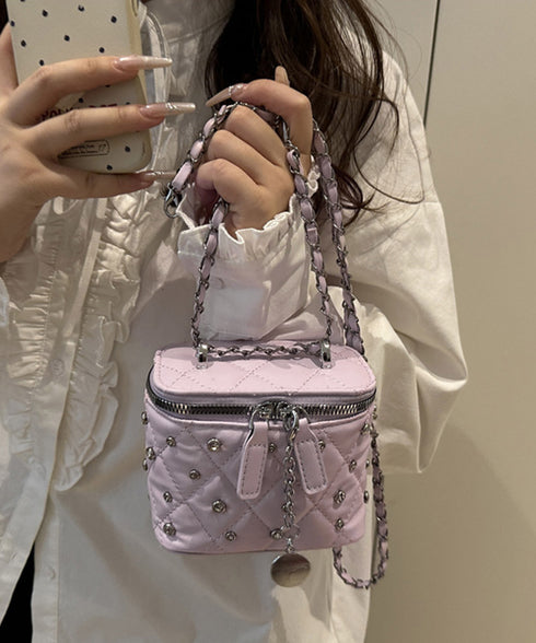 ミニバニティバッグスタッズチェーンバッグ レディース 小さめ キルティングショルダーバッグ コンパクト 斜めがけバッグ 大人かわいい バニティポシェット 韓国風鞄 1XIUF-085