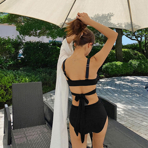 水着 モノキニ オールインワンワンピース フロントクロス セクシー水着 バックリボン 盛れる水着 ハイウエスト 大人女子 体型カバーママ水着 韓国風 ビーチウェア 1XUYUE-002