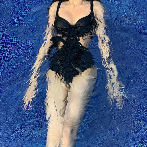 水着 モノキニ オールインワンワンピース フロントクロス セクシー水着 バックリボン 盛れる水着 ハイウエスト 大人女子 体型カバーママ水着 韓国風 ビーチウェア 1XUYUE-002