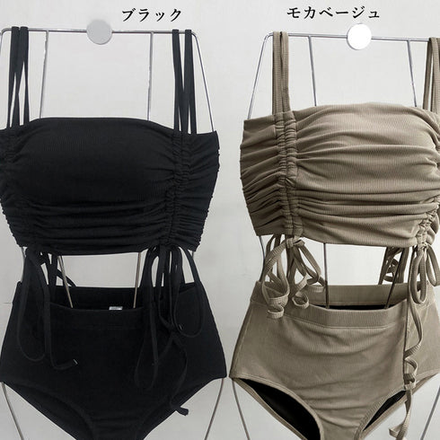 水着 レディースドローストリングタンキニ スイムウェア ビスチェ ビキニ ハイウエスト ショーツ 2点セット オトナ女子 盛れる水着 体型カバー セパレート水着海 1XUYUE-003