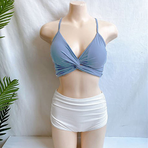 レディースビキニ 水着2点セットセクシー 可愛い セパレート水着 クロスデザイン ハイウエスト ショーツ 韓国ファッション セクシー胸元 盛れるスイムウェア海水浴 1XUYUE-004