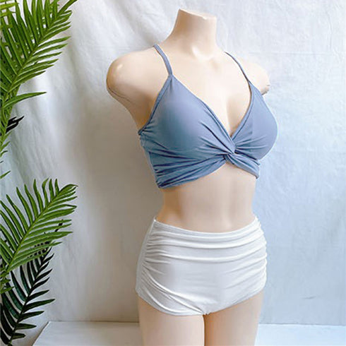 レディースビキニ 水着2点セットセクシー 可愛い セパレート水着 クロスデザイン ハイウエスト ショーツ 韓国ファッション セクシー胸元 盛れるスイムウェア海水浴 1XUYUE-004