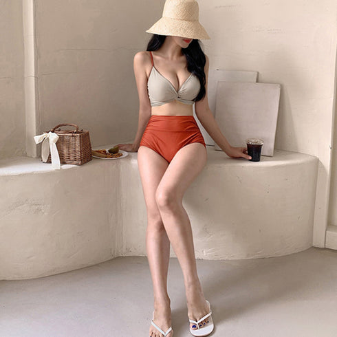 レディースビキニ 水着2点セットセクシー 可愛い セパレート水着 クロスデザイン ハイウエスト ショーツ 韓国ファッション セクシー胸元 盛れるスイムウェア海水浴 1XUYUE-004