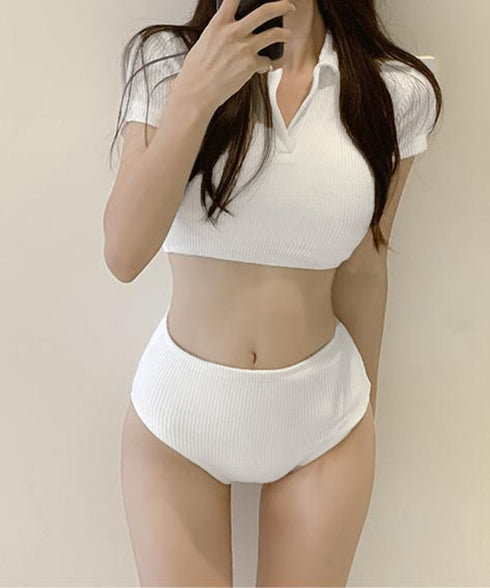 水着レディース ビキニ2点セット 韓国風 可愛いタンキニ リブ編み水着 大人ガーリー セパレート水着 露出控えめ スイムウエア おしゃれビーチウェア 夏海リゾート 1XUYUE-005