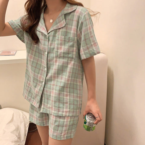韓国 パジャマ 上下セット ルームウェア レディース チェック柄 ラウンジウェア 半袖 部屋着セット ショートパンツ ナイトウェア 修学旅行 可愛い お泊り寝巻き 1YALITI-001