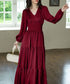 ティアードワンピースVネックロングワンピ レディース シャーリングウエスト フレアワンピース ウェストマーク きれいめAラインワンピース 韓国風フリルワンピ細見え 1YDG-008