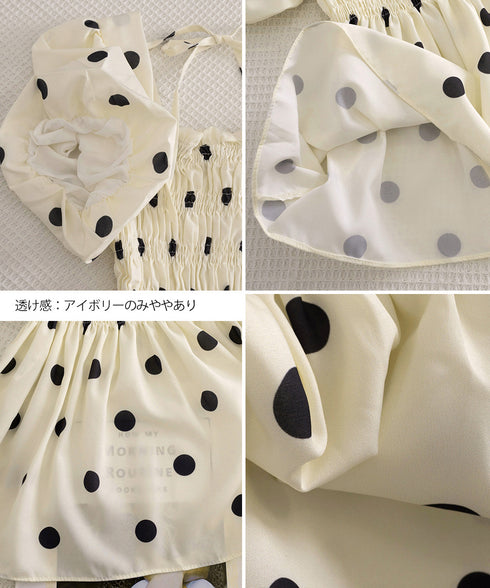 ドット柄シャーリングブラウス レディース きれいめブラウス半袖 パフスリーブ ペプラムトップススクエアネック着やせ大人可愛い夏服 韓国風プルオーバーウエストマーク 1YDG-009