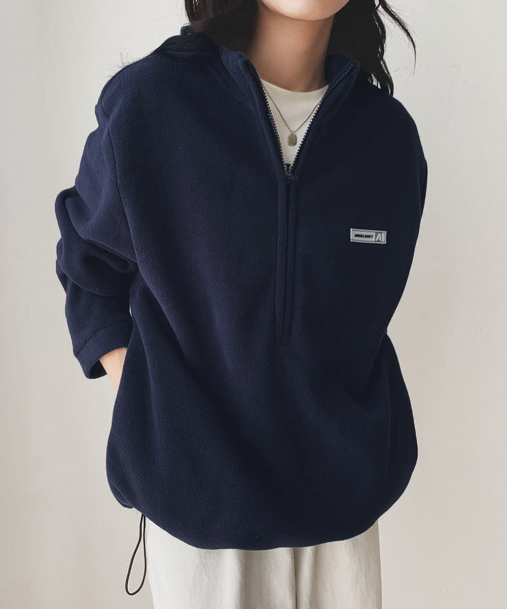 ハーフジップフリーストップスモックネック
