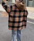 チェックフードシャツ レイヤード風シャツ オーバーサイズ チェックシャツレディース 重ね着風 パーカーシャツ 長袖秋冬服 韓国風ライトアウター ネルシャツアウター 1YGL-003