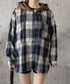 チェックフードシャツ レイヤード風シャツ オーバーサイズ チェックシャツレディース 重ね着風 パーカーシャツ 長袖秋冬服 韓国風ライトアウター ネルシャツアウター 1YGL-003