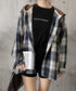 チェックフードシャツ レイヤード風シャツ オーバーサイズ チェックシャツレディース 重ね着風 パーカーシャツ 長袖秋冬服 韓国風ライトアウター ネルシャツアウター 1YGL-003