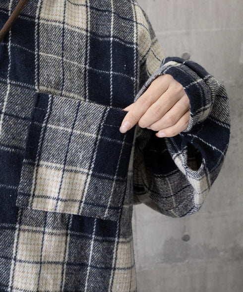 チェックフードシャツ レイヤード風シャツ オーバーサイズ チェックシャツレディース 重ね着風 パーカーシャツ 長袖秋冬服 韓国風ライトアウター ネルシャツアウター 1YGL-003
